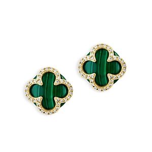 Bloomingdale's Malachite and Diamond Clover Stud Earrings in 14K Yellow Gold - 100% Exclusive- 4676730