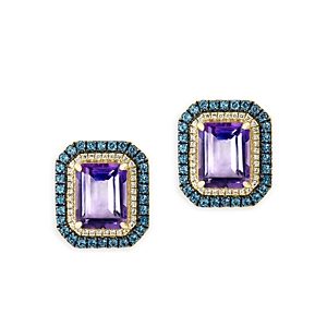 Bloomingdale's Amethyst, London Blue Topaz & Diamond Halo Stud Earrings in 14K Yellow Gold - 100% Exclusive- 4676768
