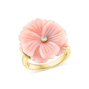 Bloomingdale's Pink Opal & Diamond Accent Flower Ring in 14K Yellow Gold - 100% Exclusive- 4676808