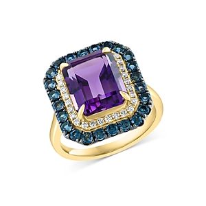 Bloomingdale's Amethyst, London Blue Topaz & Diamond Halo Ring in 14K Yellow Gold - 100% Exclusive- 4676778