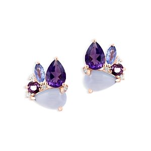 Bloomingdale's Chalcedony Quartz, Amethyst, Tanzanite, Rhodolite & Diamond Accent Cluster Stud Earrings in 14K Rose Gold - 100% Exclusive- 4676773