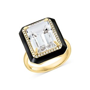 Bloomingdale's White Topaz & Diamond Black Enamel Halo Ring in 14K Yellow Gold - 100% Exclusive- 4676772