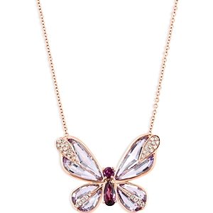 Bloomingdale's Pink Amethyst, Rhodolite & Diamond Pendant Butterfly Necklace in 14K Rose Gold, 16-18 - 100% Exclusive- 4676769