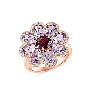 Bloomingdale's Pink Amethyst, Rhodolite & Diamond Flower Ring in 14K Rose Gold - 100% Exclusive- 4676811