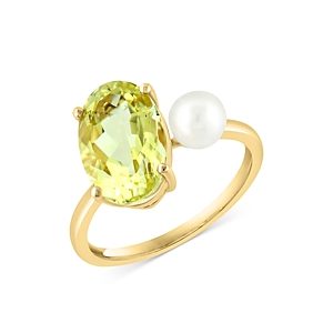 Bloomingdale's Lemon Quartz & Cultured Freshwater Pearl Two Stone Ring in 14K Yellow Gold - 100% Exclusive- 4676819
