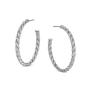 David Yurman Paveflex Hoop Earrings in 18K White Gold- 4026446