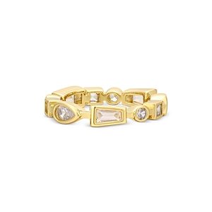 Luv Aj Bezel Stone Band Ring in Gold Tone, Set of 2- 4682861