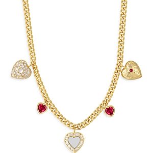 Luv Aj Hanging Hearts Mixed Crystal Heart Charm Statement Necklace in Gold Tone, 18-22- 4682844