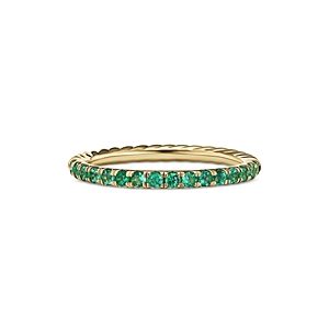 David Yurman 18K Yellow Gold Cable Pave Emerald Stack Band Ring- 4556018