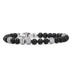 David Yurman Sterling Silver Spiritual Onyx & Pave Diamond Beaded Bracelet- 4558542