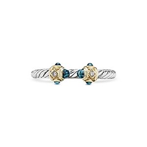 David Yurman Renaissance Ring in Sterling Silver with Hampton Blue Topaz, 14K Yellow Gold & Diamonds- 4556127