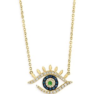 Bloomingdale's White & Blue Diamond Evil Eye Pendant Necklace in 14K Yellow Gold, 18 - 100% Exclusive- 4670843
