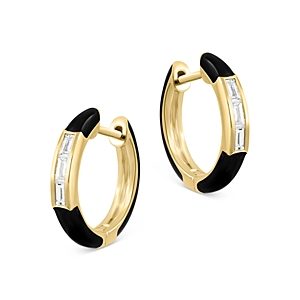 Bloomingdale's Diamond & Black Enamel Huggie Hoop Earrings in 14K Yellow Gold - 100% Exclusive- 4670826