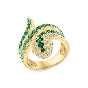Bloomingdale's Emerald & Diamond Bypass Snake Ring in 14K Yellow Gold - 100% Exclusive- 4670816