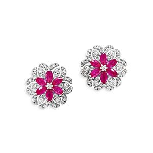 Bloomingdale's Ruby and Diamond Flower Stud Earrings in 14K White Gold - 100% Exclusive- 4670799