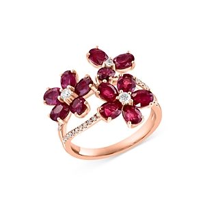 Bloomingdale's Ruby and Diamond Flower Ring in 14K Rose Gold - 100% Exclusive- 4670802