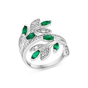 Bloomingdale's Emerald & Diamond Leaf Crossover Ring in 14K White Gold - 100% Exclusive- 4670811
