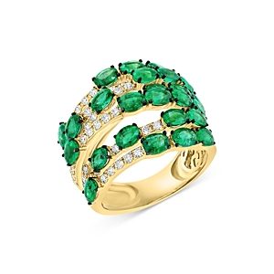 Bloomingdale's Emerald & Diamond Multi Row Band in 14K Yellow Gold - 100% Exclusive- 4670814