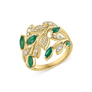 Bloomingdale's Emerald & Diamond Leaf Ring in 14K Yellow Gold - 100% Exclusive- 4670815