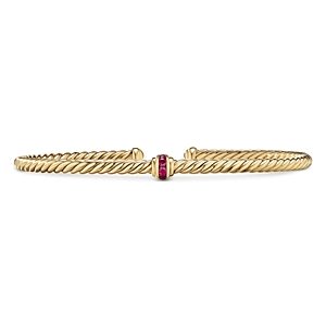 David Yurman 18K Yellow Gold Cable Classics Pave Ruby Center Station Bracelet- 4555950