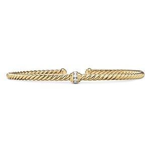 David Yurman 18K Yellow Gold Cable Classics Pave Diamond Center Station Bracelet- 4555951