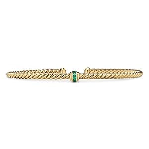 David Yurman 18K Yellow Gold Cable Classics Pave Emerald Center Station Bracelet- 4555949