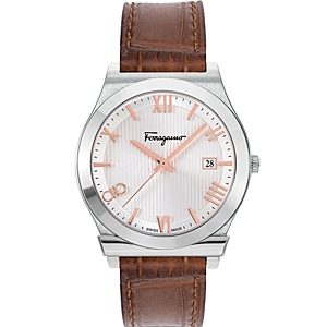 Ferragamo Gancini Stainless Steel Leather Strap Watch, 41mm- 4690447