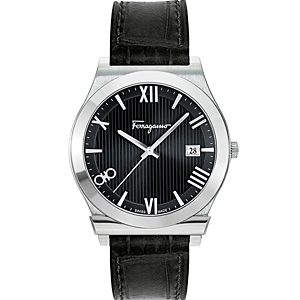 Ferragamo Gancini Stainless Steel Leather Strap Watch, 41mm- 4690446