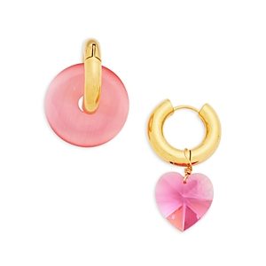 Timeless Pearly Mismatch Crystal Heart & Disc Drop Earrings in 24K Gold Plated- 4698147