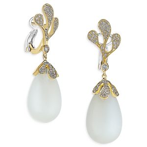 Miseno Jewelry 18K Yellow Gold Sea Leaf Moonstone & Diamond Drop Earrings- 4607670