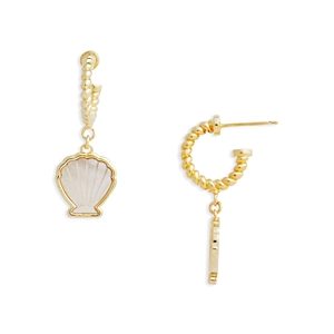 Aqua Mother of Pearl Heart Shell Charm Twist Huggie Hoop Earrings in 18K Gold Plated - 100% Exclusive- 4698074