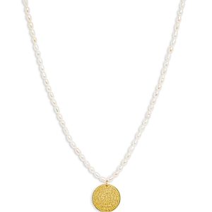 Argento Vivo Etched Medallion Cultured Freshwater Pearl Beaded Pendant Necklace in 18K Gold Plated Sterling Silver, 15- 4694457