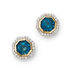 Bloomingdale's London Blue Topaz & Diamond Halo Stud Earrings in 14K Yellow Gold - 100% Exclusive- 4704825