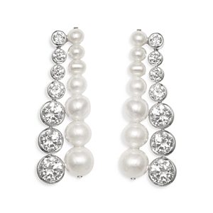 Completedworks Triple Cubic Zirconia & Cultured Freshwater Pearl Linear Drop Earrings in Platinum Plated Sterling Silver- 4703864