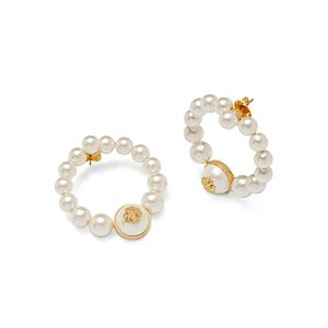 kate spade new york Pearls On Pearls Emblem Imitation Pearl Front Facing Hoop Earrings in Gold Tone- 4686867