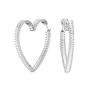 Swarovski Matrix Baguette Crystal Heart Hoop Earrings in Rhodium Plated- 4613468
