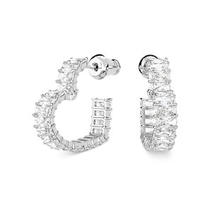 Swarovski Matrix Baguette Crystal Small Heart Hoop Earrings in Rhodium Plated- 4613474