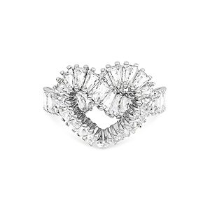 Swarovski Matrix Baguette Crystal Woven Heart Cocktail Ring in Rhodium Plated- 4613467