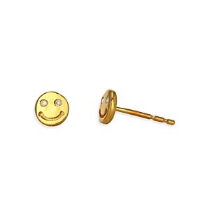 Rachel Reid 14K Yellow Gold Diamond Smiley Face Stud Earrings- 4702498