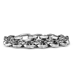 David Yurman Torqued Faceted Link Bracelet in Sterling Silver with Pave Black Diamonds- 4558543