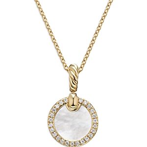 David Yurman Petite Dy Elements Pendant Necklace in 18K Yellow Gold with Mother-of-Pearl & Pave Diamonds- 4556010