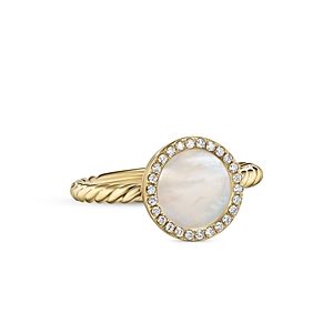 David Yurman Petite Dy Elements Ring in 18K Yellow Gold with Mother-of-Pearl & Pave Diamonds- 4556030