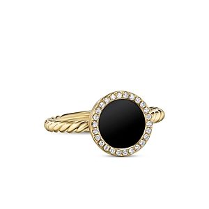 David Yurman Petite Dy Elements Ring in 18K Yellow Gold with Black Onyx & Pave Diamonds- 4556024