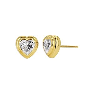 Rachel Reid 14K Yellow Gold White Topaz Heart Stud Earrings- 4702501