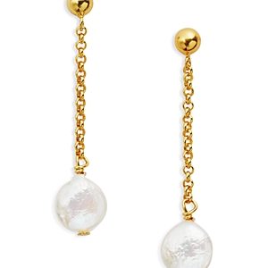 Aqua Cultured Freshwater Coin Pearl Drop Earrings in 18K Gold-Plated Sterling Silver - 100% Exclusive- 4705596