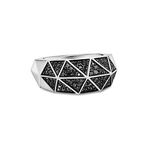 David Yurman Men's Sterling Silver Faceted Black Diamond Pave Ring- 4558548