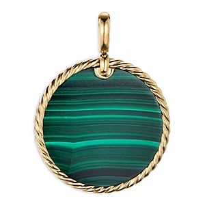 David Yurman 18K Yellow Gold Dy Elements Disc Pendant with Malachite- 3856010