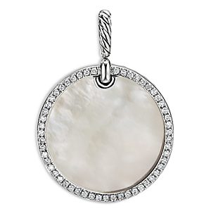 David Yurman Sterling Silver Dy Elements Disc Pendant with Mother-of-Pearl & Diamonds- 3856132