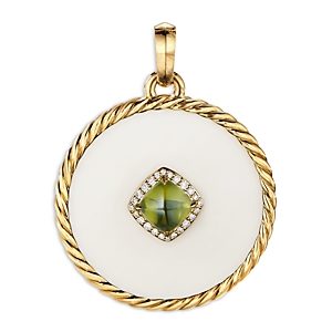 David Yurman Dy Elements Disc Pendant in 18K Yellow Gold with Cacholong, Peridot and Pave Diamonds- 4200441