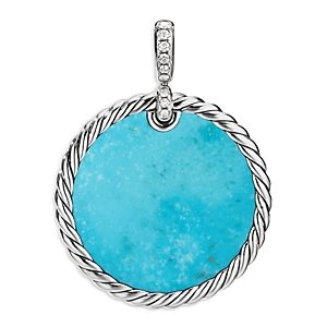 David Yurman Sterling Silver Dy Elements Disc Pendant with Mother-of-Pearl, Turquoise & Diamonds- 3856134